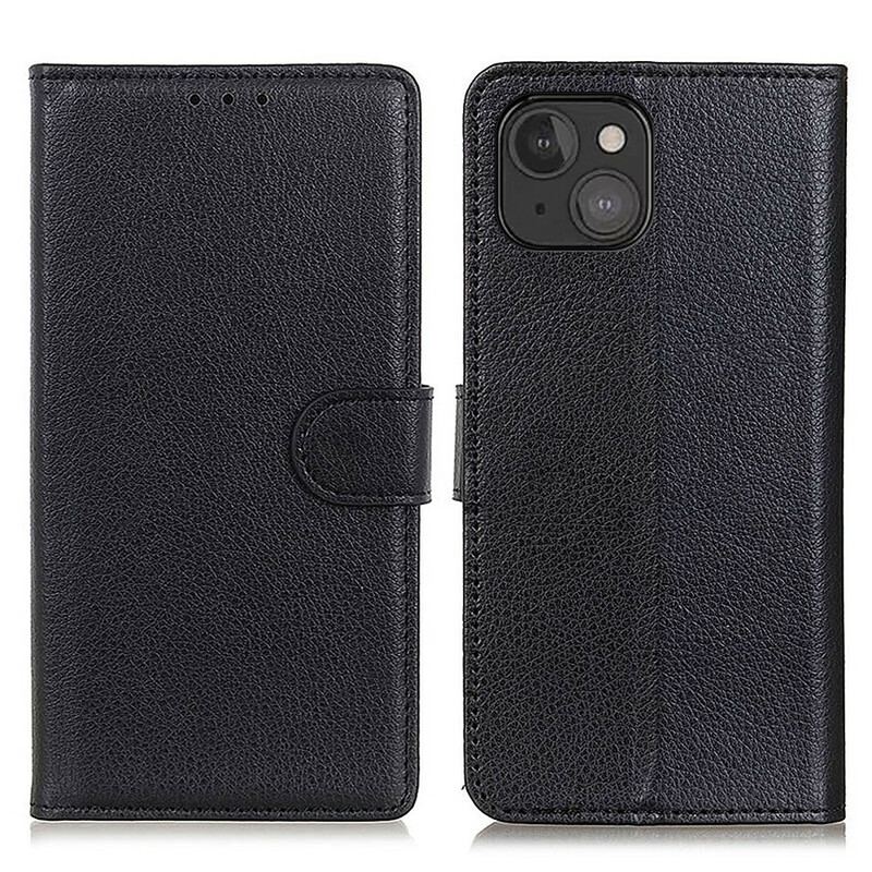 Capa Flip Para iPhone 13 Mini Couro Sintético De Lichia Tradicional