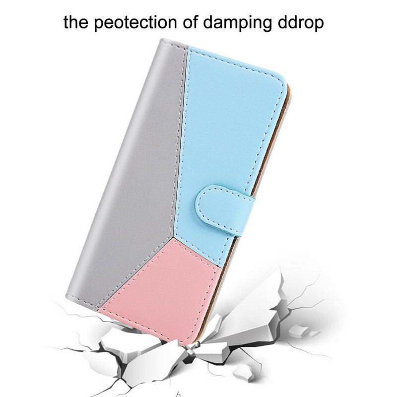 Capa Flip Para iPhone 13 Mini Efeito Couro Tricolor