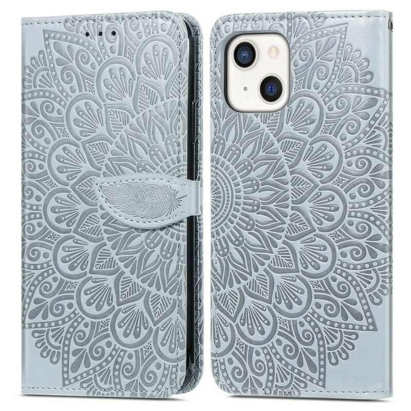 Capa Flip Para iPhone 13 Mini Folhas Tribais