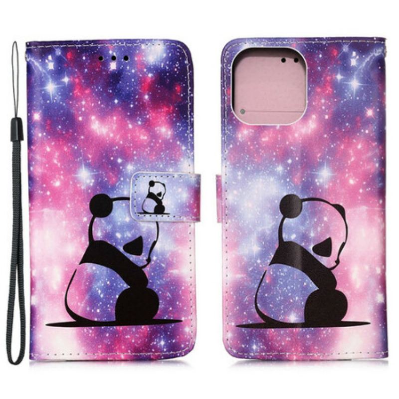 Capa Flip Para iPhone 13 Mini Galáxia Panda