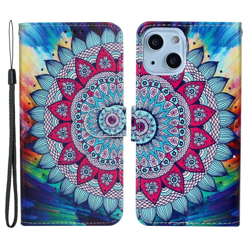 Capa Flip Para iPhone 13 Mini Mandala Ultra Colorida