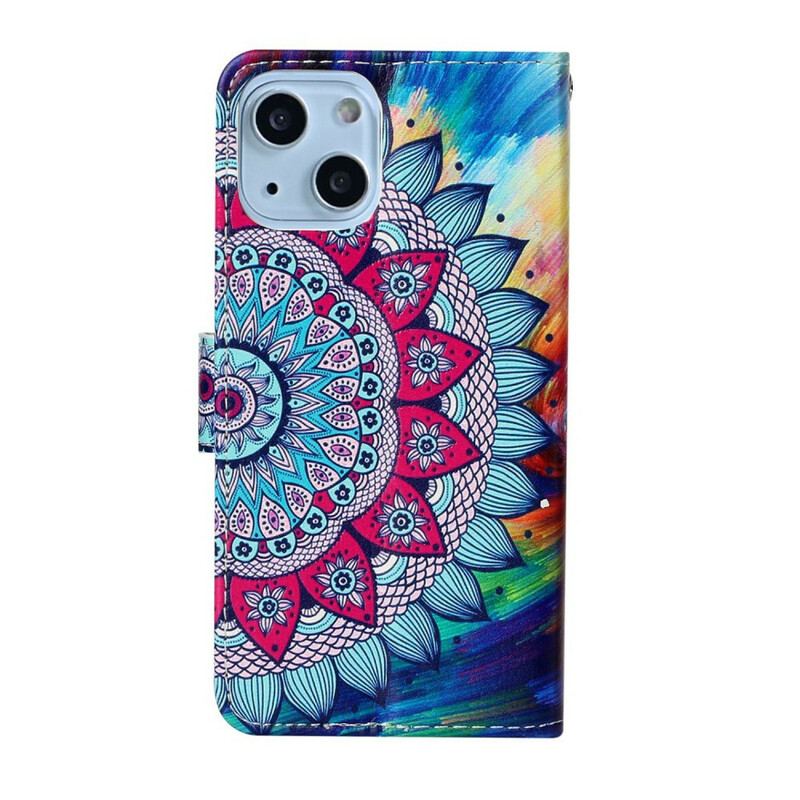 Capa Flip Para iPhone 13 Mini Mandala Ultra Colorida