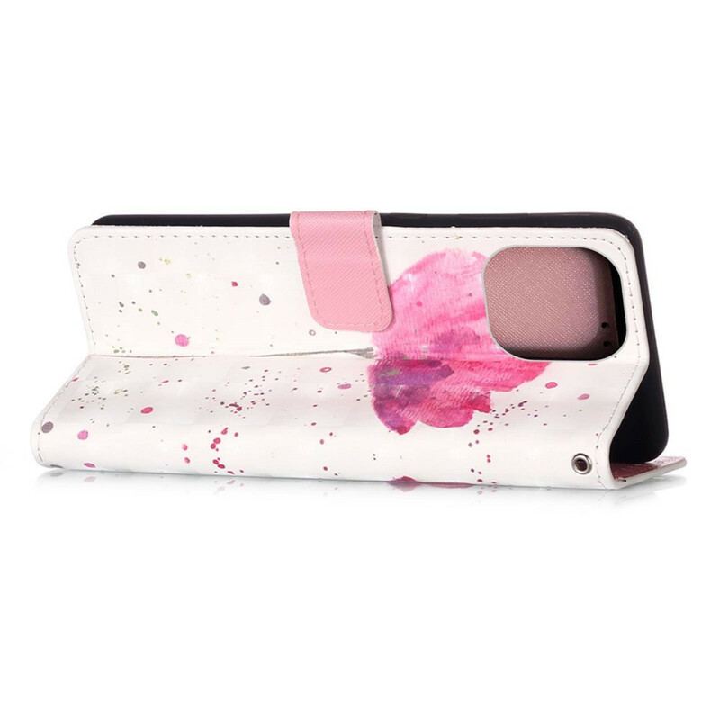 Capa Capa Flip Para iPhone 13 Mini Papoula Aquarela