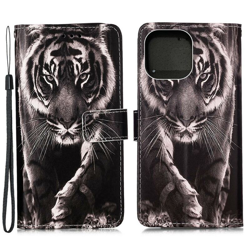 Capa Flip Para iPhone 13 Mini Tigre Da Noite