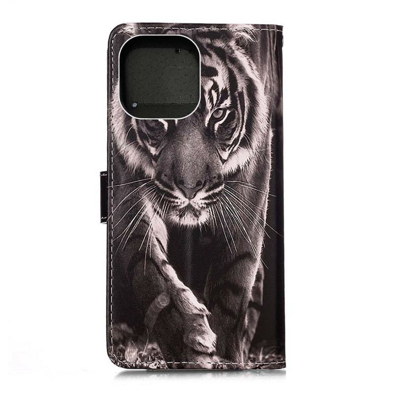 Capa Flip Para iPhone 13 Mini Tigre Da Noite