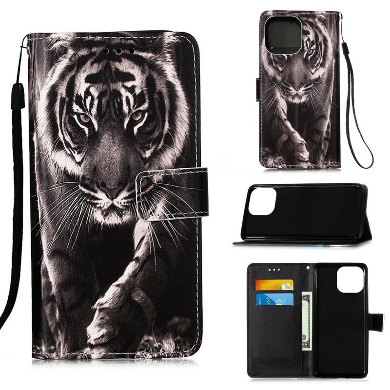 Capa Flip Para iPhone 13 Mini Tigre Da Noite