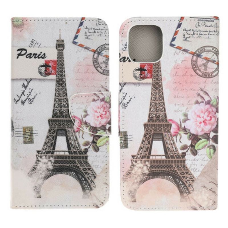 Capa Flip Para iPhone 13 Mini Torre Eiffel Retrô