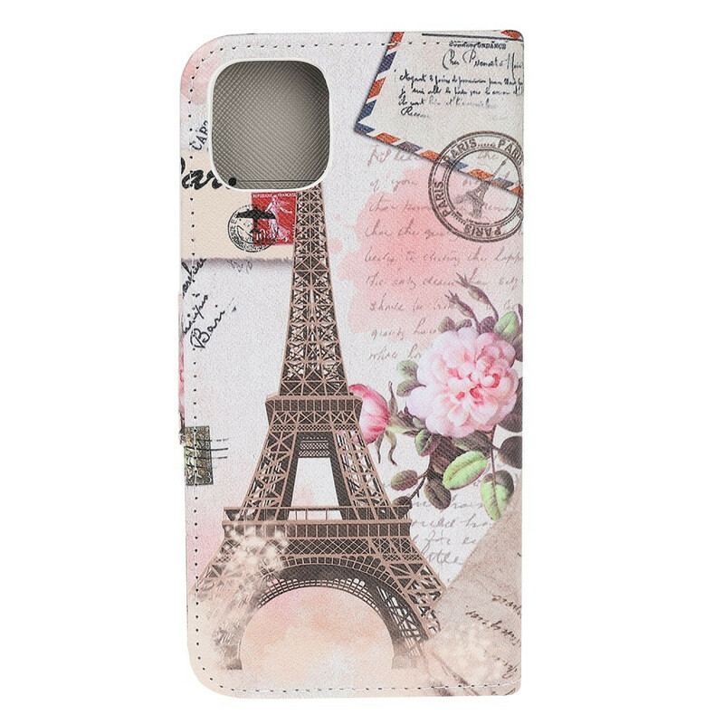 Capa Flip Para iPhone 13 Mini Torre Eiffel Retrô