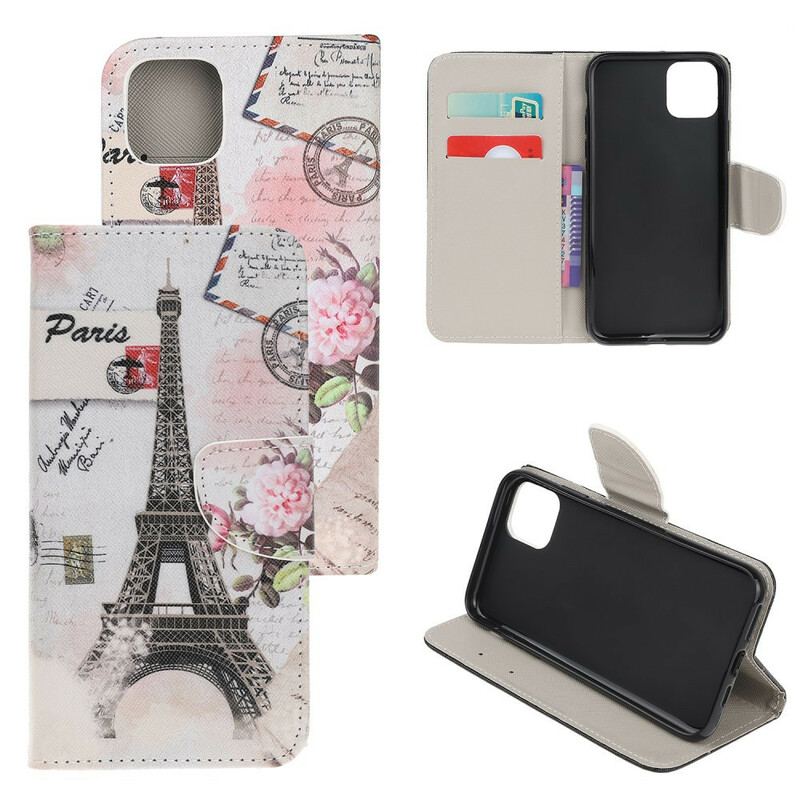 Capa Flip Para iPhone 13 Mini Torre Eiffel Retrô