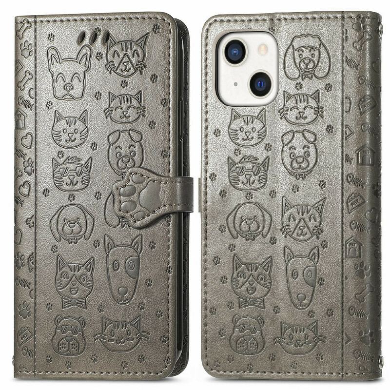 Capa Folio Para iPhone 13 Mini Animais Animados