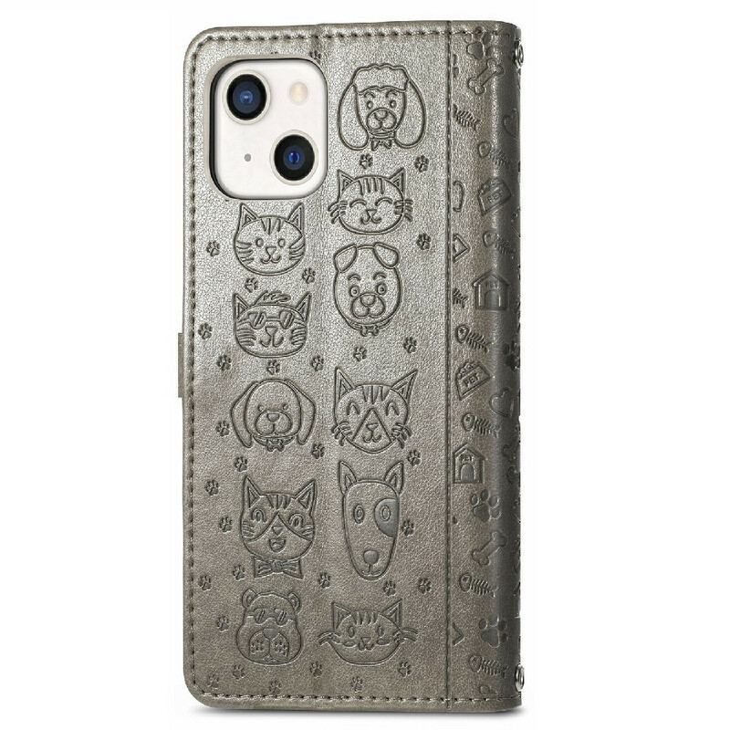 Capa Folio Para iPhone 13 Mini Animais Animados