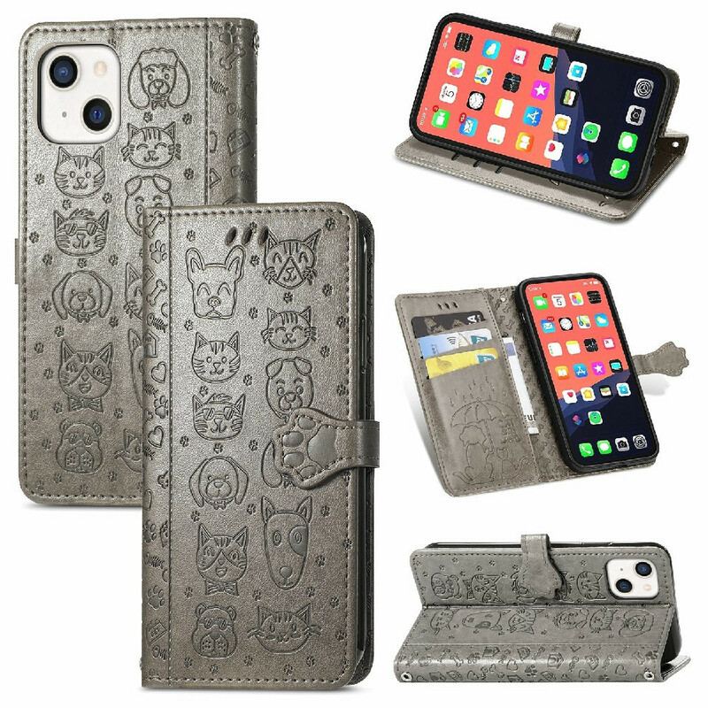 Capa Folio Para iPhone 13 Mini Animais Animados