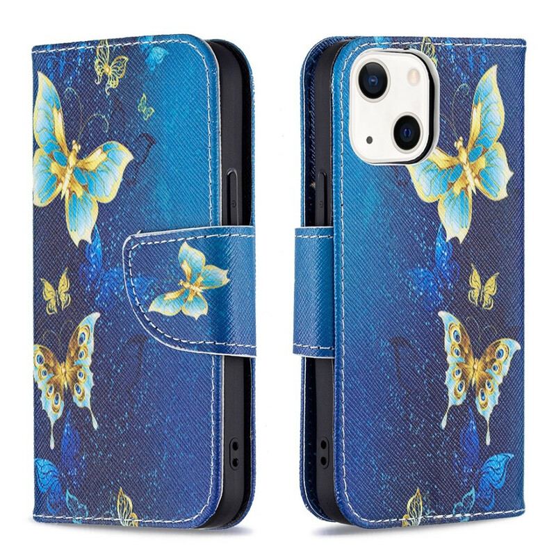 Capa Folio Para iPhone 13 Mini Borboletas Reis