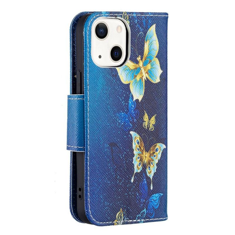 Capa Folio Para iPhone 13 Mini Borboletas Reis