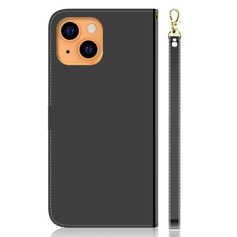 Capa Folio Para iPhone 13 Mini Capa De Espelho De Couro Sintético