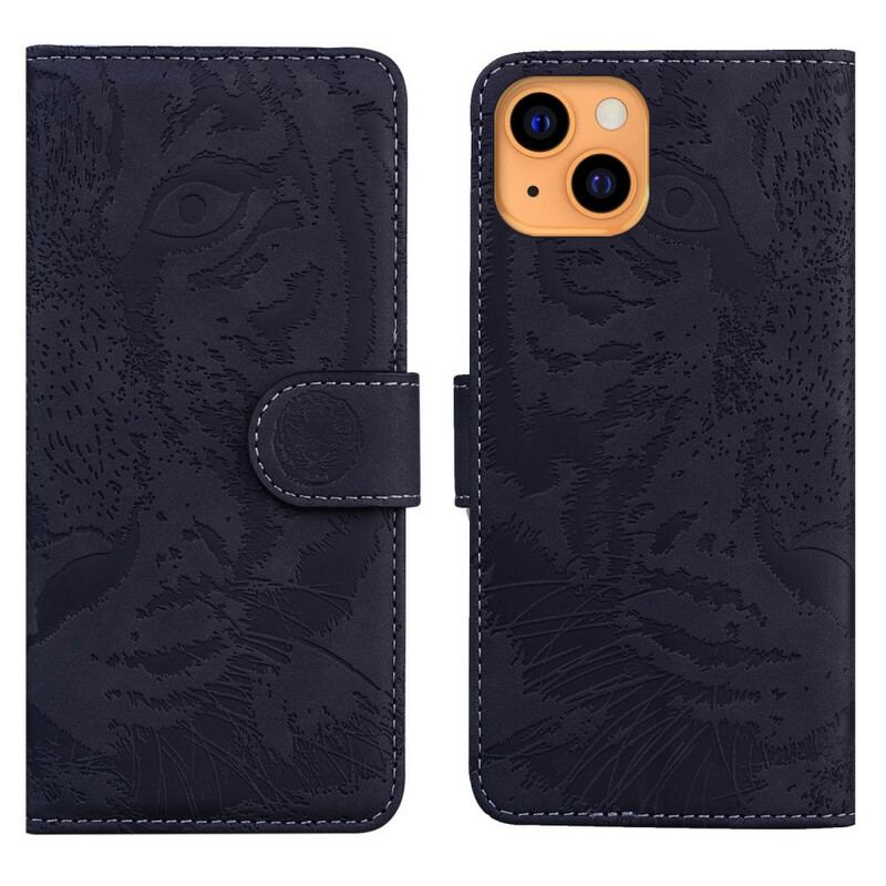 Capa Folio Para iPhone 13 Mini Estampa Cara De Tigre