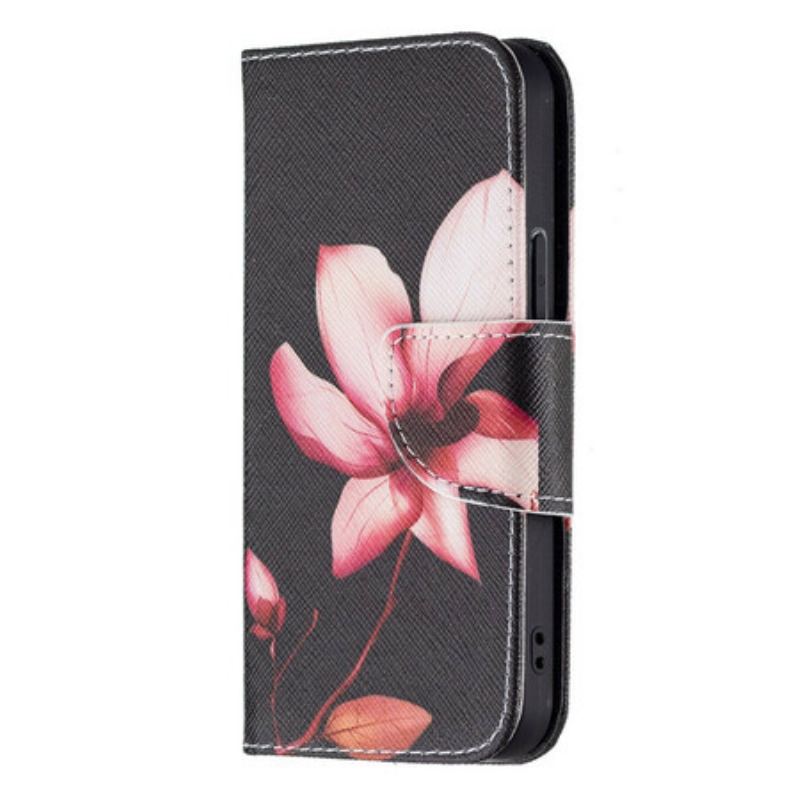 Capa Folio Para iPhone 13 Mini Flor Rosa