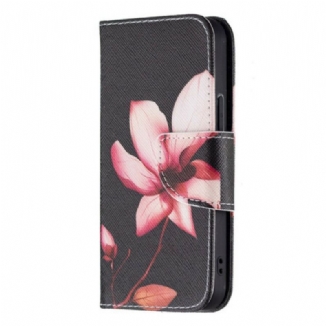 Capa Folio Para iPhone 13 Mini Flor Rosa