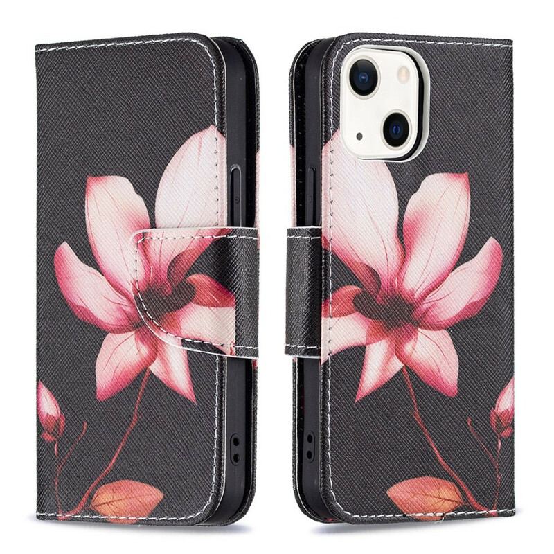 Capa Folio Para iPhone 13 Mini Flor Rosa