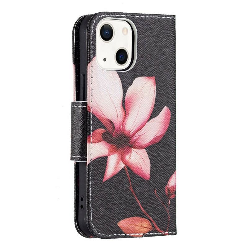 Capa Folio Para iPhone 13 Mini Flor Rosa