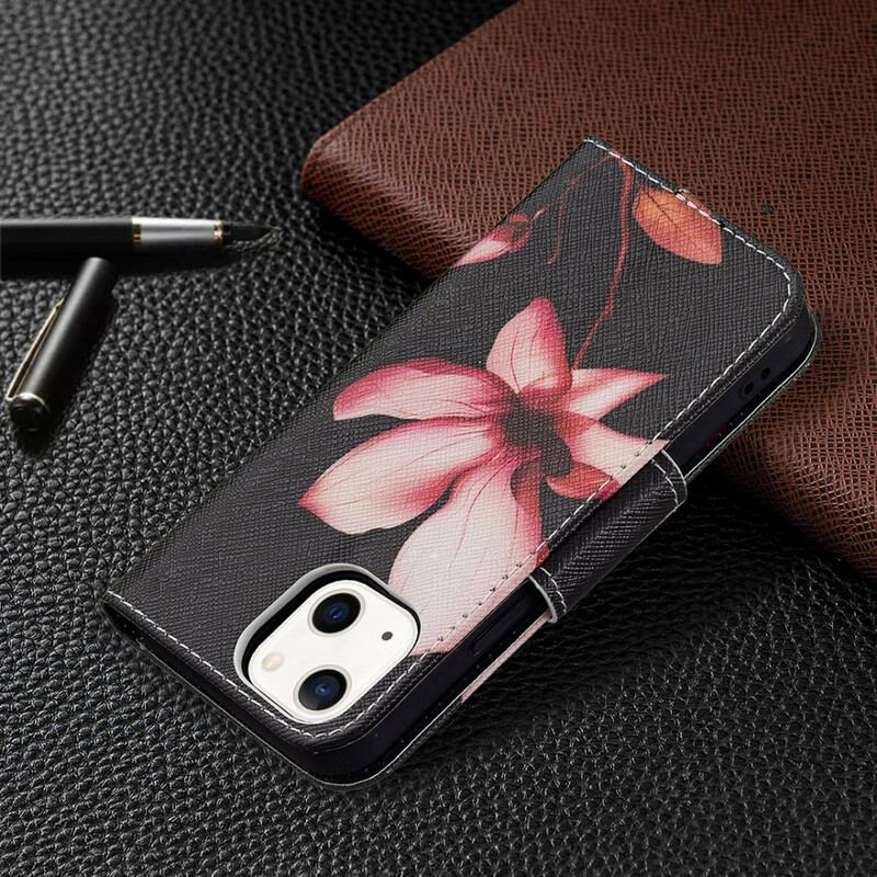 Capa Folio Para iPhone 13 Mini Flor Rosa