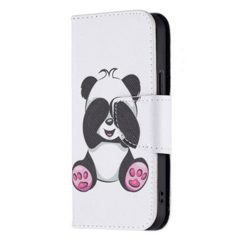 Capa Folio Para iPhone 13 Mini Panda Divertido