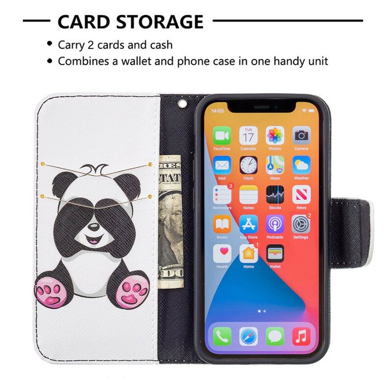 Capa Folio Para iPhone 13 Mini Panda Divertido