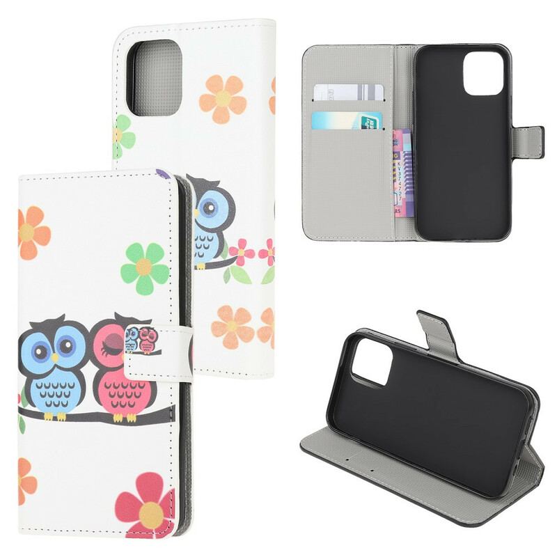 Capa Folio Para iPhone 13 Mini Par De Corujas