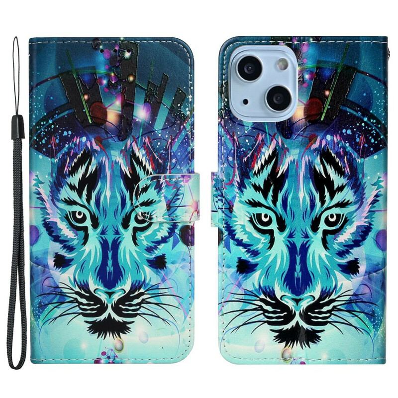 Capa Folio Para iPhone 13 Mini Tigre De Gelo