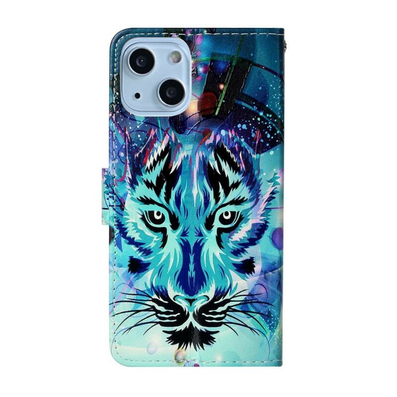 Capa Folio Para iPhone 13 Mini Tigre De Gelo