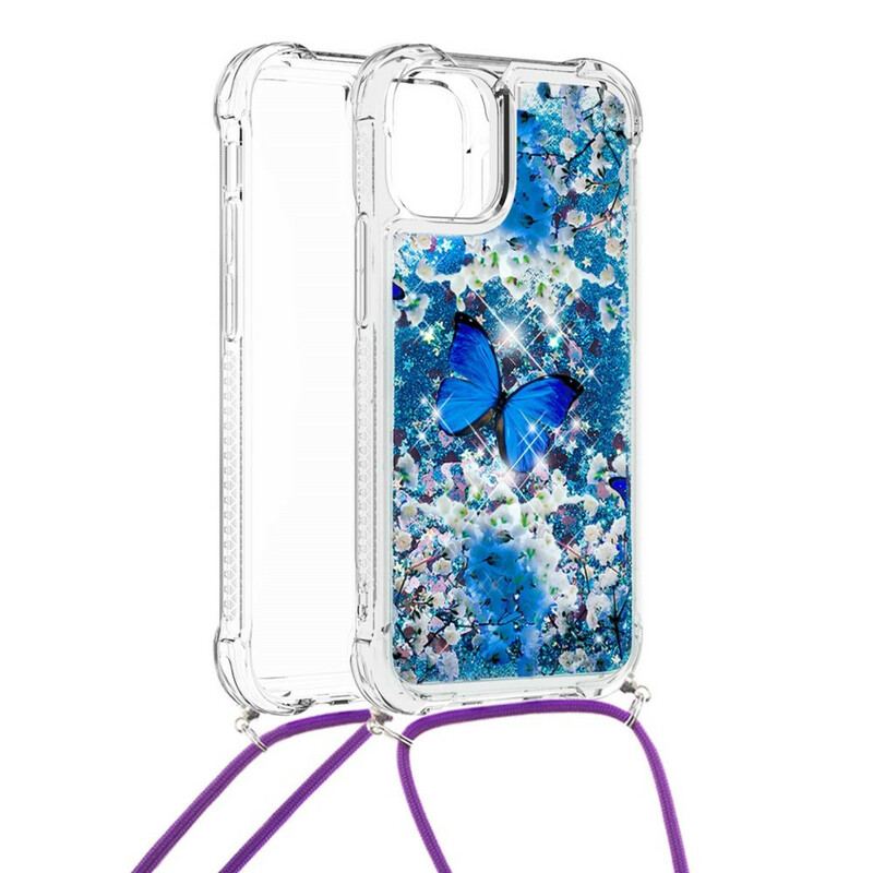 Capa Para iPhone 13 Mini De celular Borboletas De Lantejoulas Com Cordão