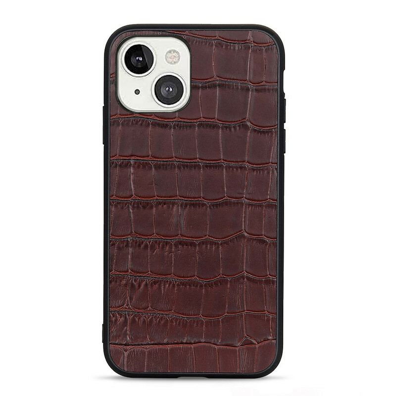 Capa Para iPhone 13 Mini Couro Genuíno Com Textura De Crocodilo