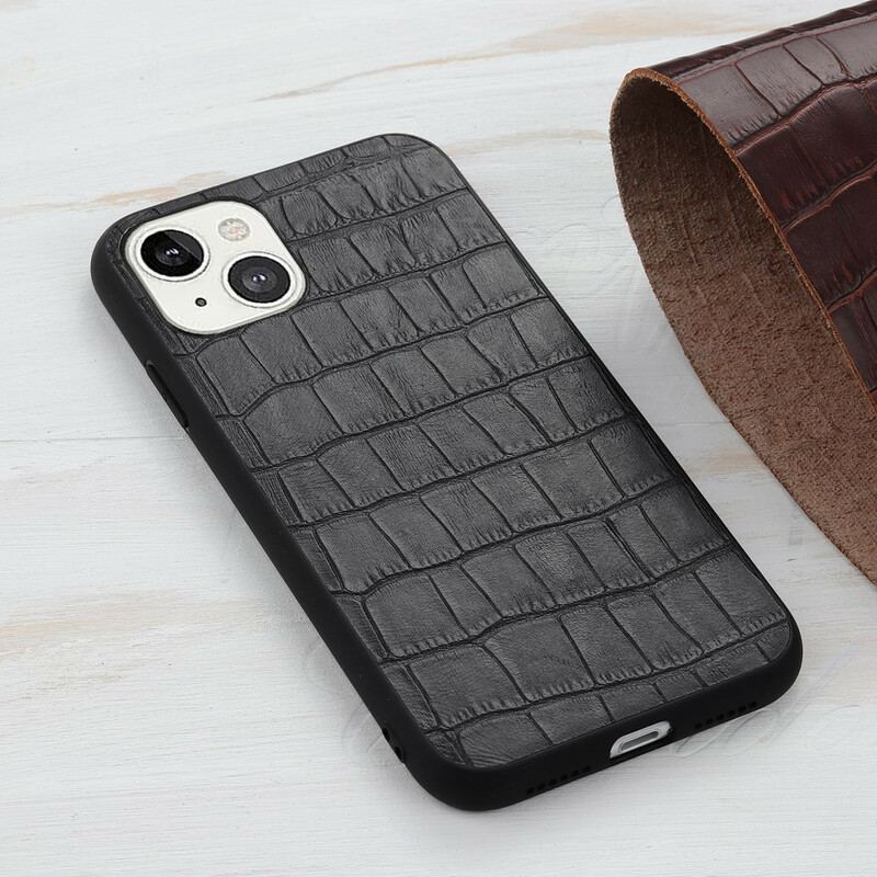 Capa Para iPhone 13 Mini Couro Genuíno Com Textura De Crocodilo