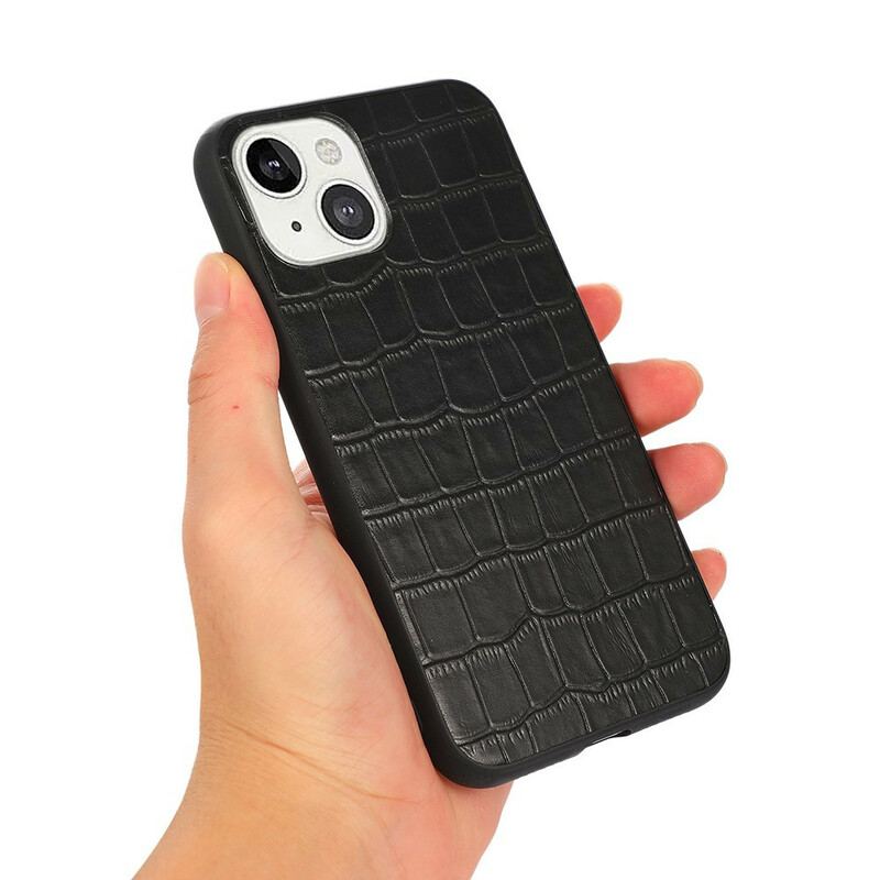 Capa Para iPhone 13 Mini Couro Genuíno Com Textura De Crocodilo