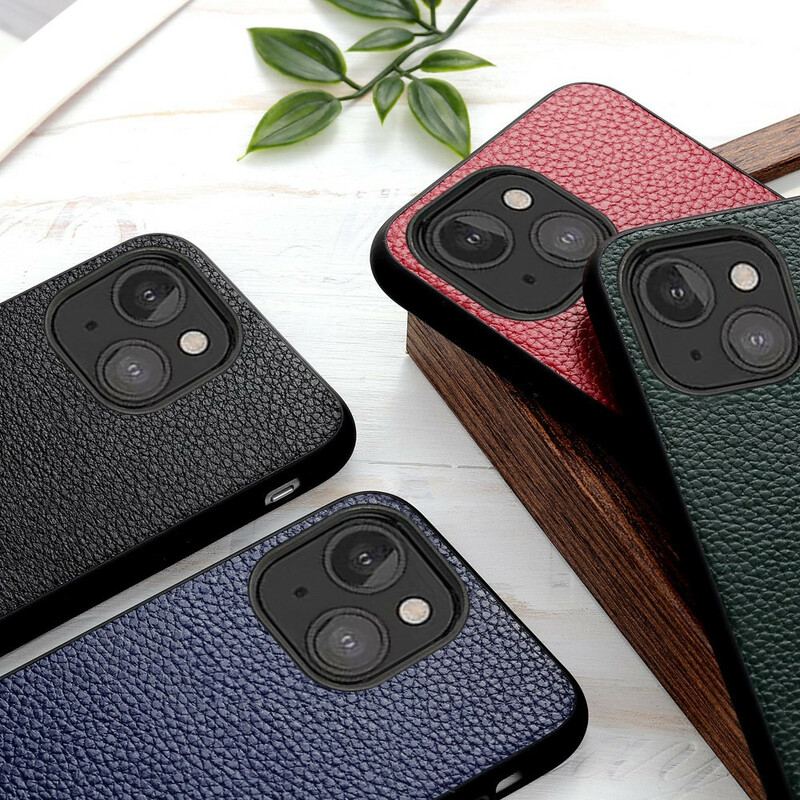 Capa Para iPhone 13 Mini Couro Lichia Genuíno