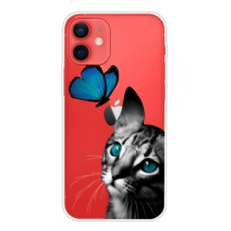 Capa Para iPhone 13 Mini Gato E Borboleta