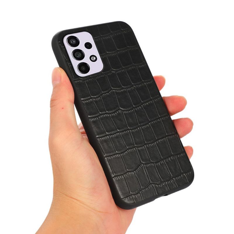 Capa De Celular Para Samsung Galaxy A33 5G Couro Genuíno Com Textura De Crocodilo