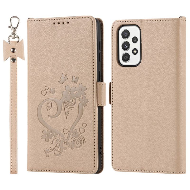 Capa De Couro Para Samsung Galaxy A33 5G Coração Com Cordão