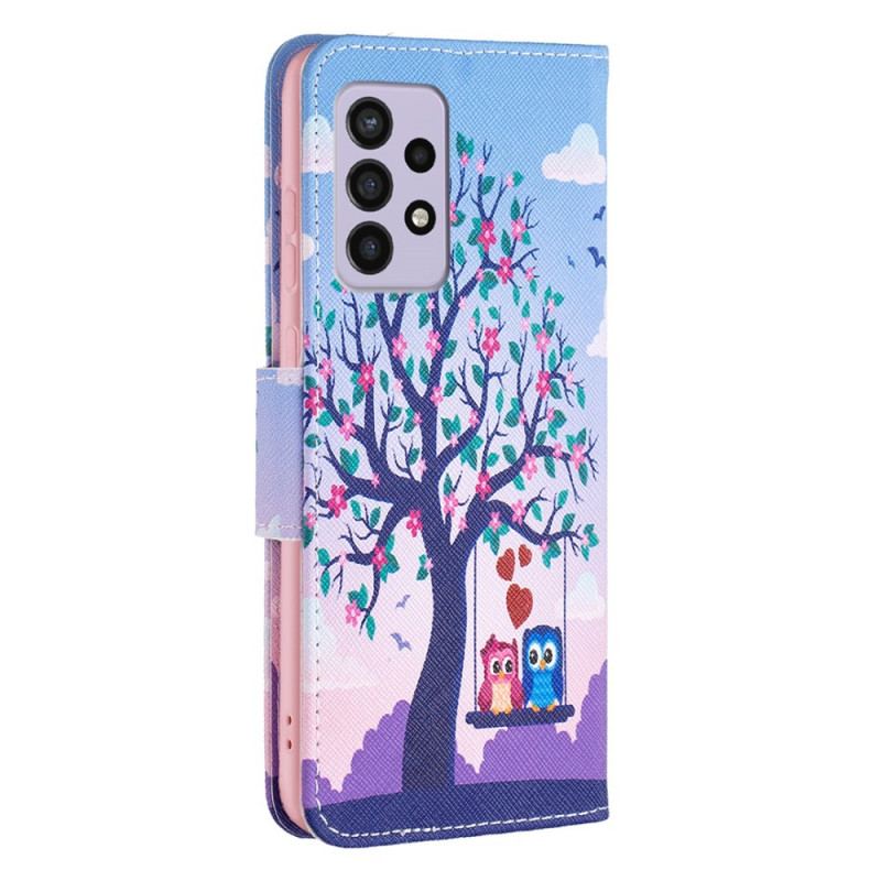 Capa De Couro Para Samsung Galaxy A33 5G Corujas No Balanço