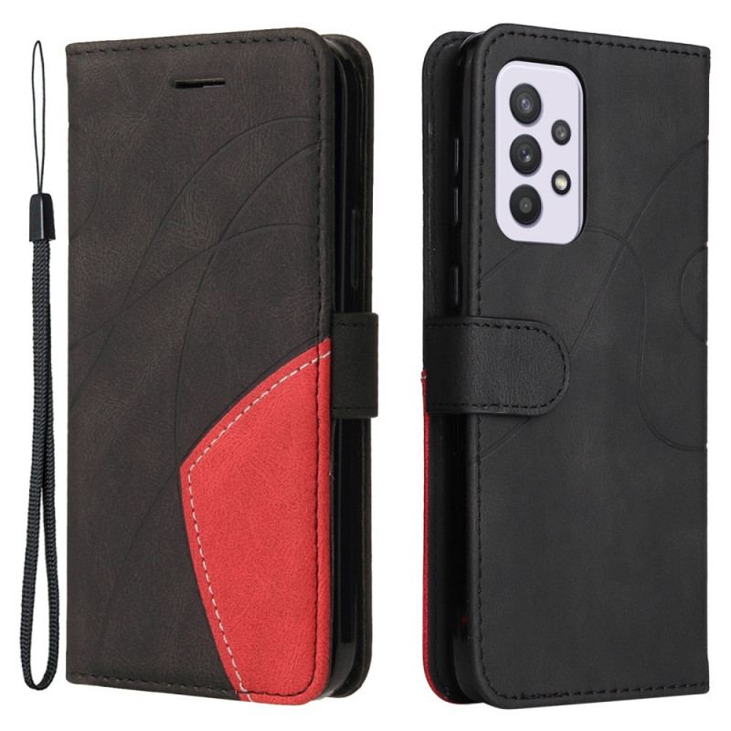 Capa De Couro Para Samsung Galaxy A33 5G Dois Tons