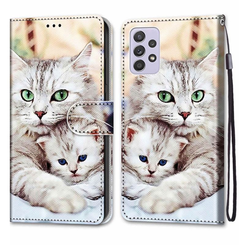 Capa De Couro Para Samsung Galaxy A33 5G Família De Gatos