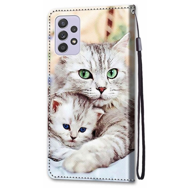 Capa De Couro Para Samsung Galaxy A33 5G Família De Gatos