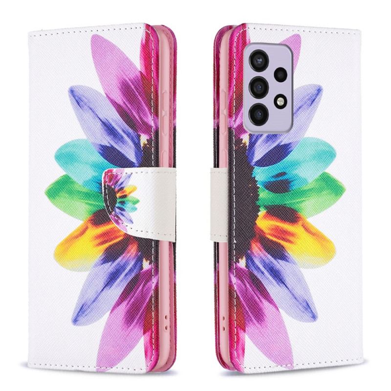 Capa De Couro Para Samsung Galaxy A33 5G Flor Aquarela