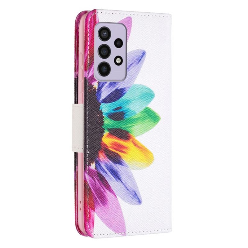 Capa De Couro Para Samsung Galaxy A33 5G Flor Aquarela