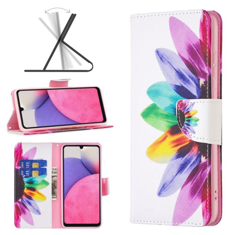 Capa De Couro Para Samsung Galaxy A33 5G Flor Aquarela