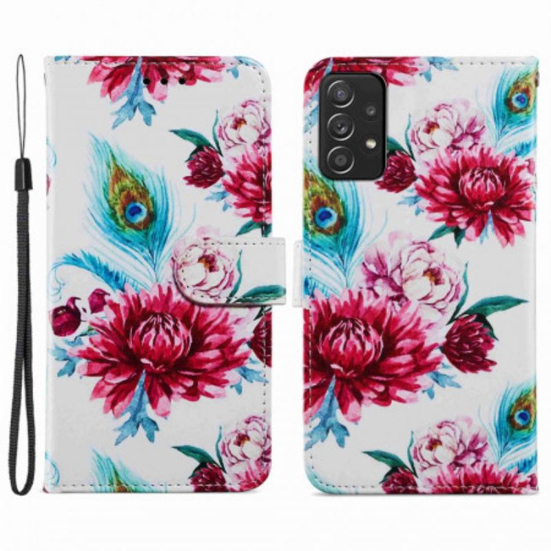 Capa De Couro Para Samsung Galaxy A33 5G Flores Intensas