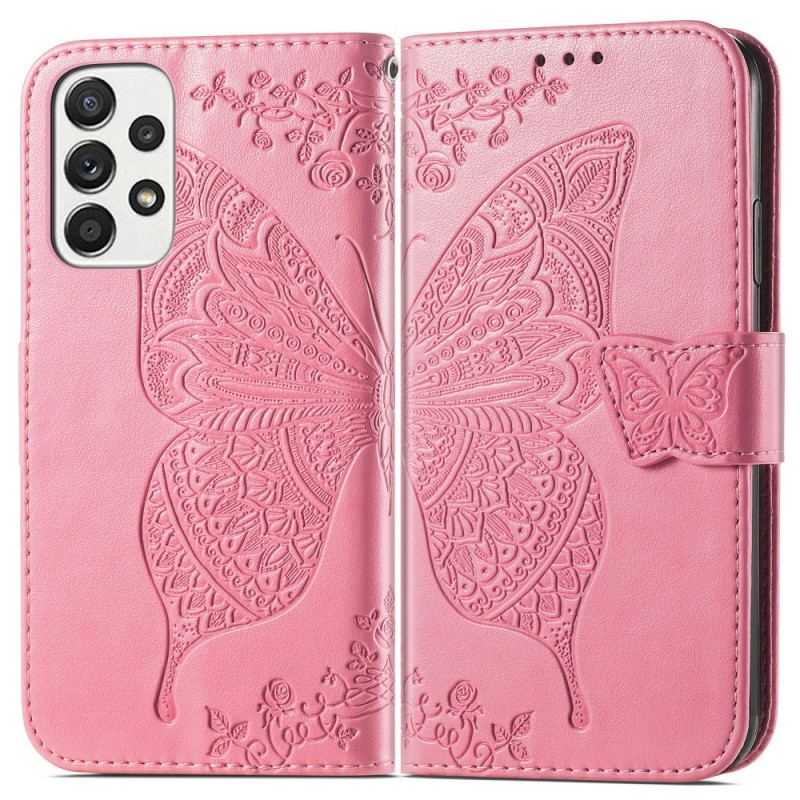 Capa De Couro Para Samsung Galaxy A33 5G Meia Borboleta