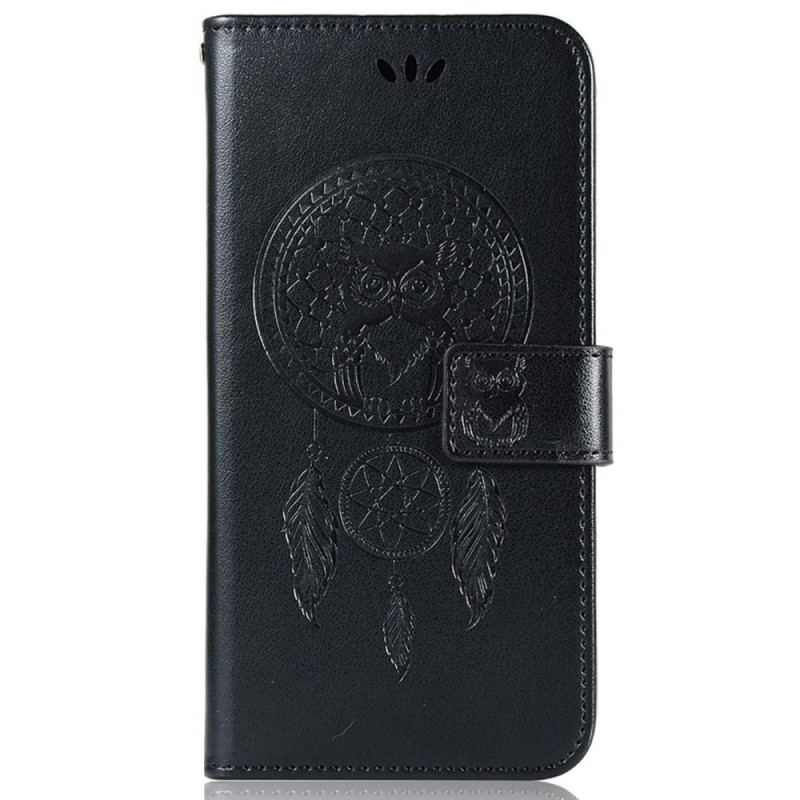 Capa Em Pele Para Samsung Galaxy A33 5G De Cordão Apanhador De Sonhos Coruja Com Alça