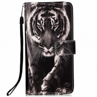 Capa Em Pele Para Samsung Galaxy A33 5G De Cordão Strappy Night Tiger