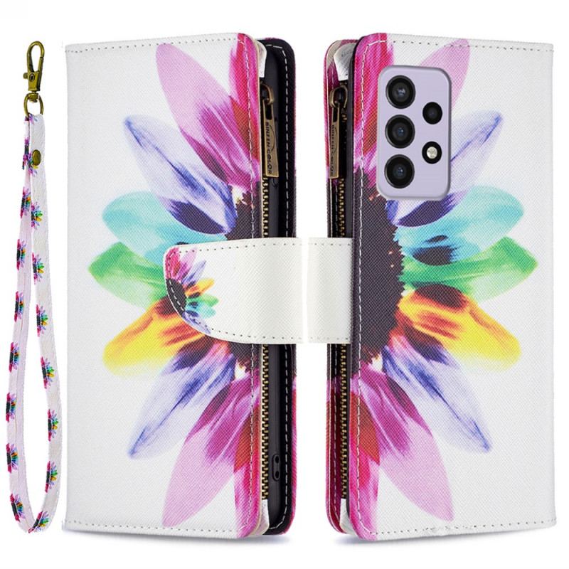 Capa Flip Para Samsung Galaxy A33 5G Bolso Com Zíper Flor